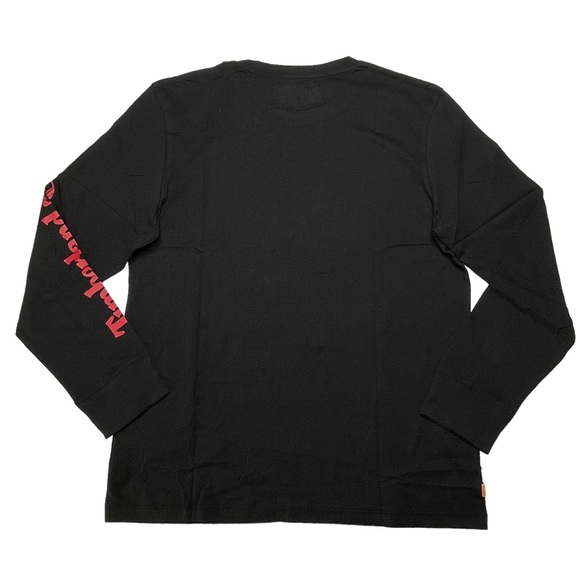Timberland Cotton Black/Red Long Sleeve Stack Logo Regular Fit Mens Tee - Picture 9 of 9